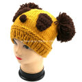 Hand Knit Panda Hat Animal Beanie com POM POM Orelhas